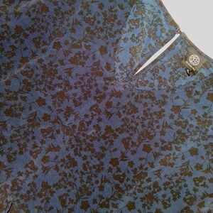 Bobeau Navy Blue Black Floral Peplum V Neck Short Sleeve Top Women's Size M‎